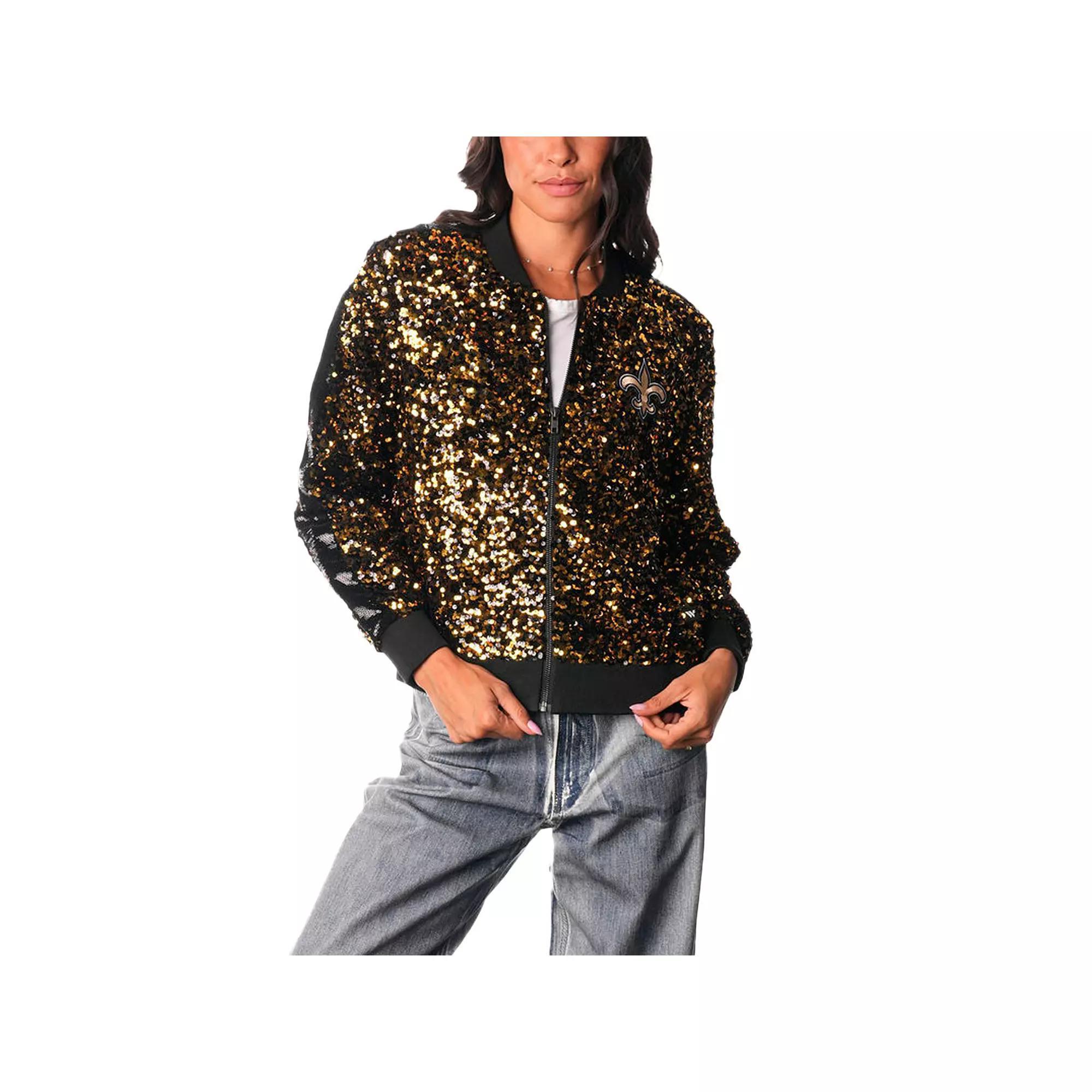 Women's The Wild Collective  Gold New Orleans Saints Sequin Full-Zip Bomber Jacket, Size: Medium Product Image