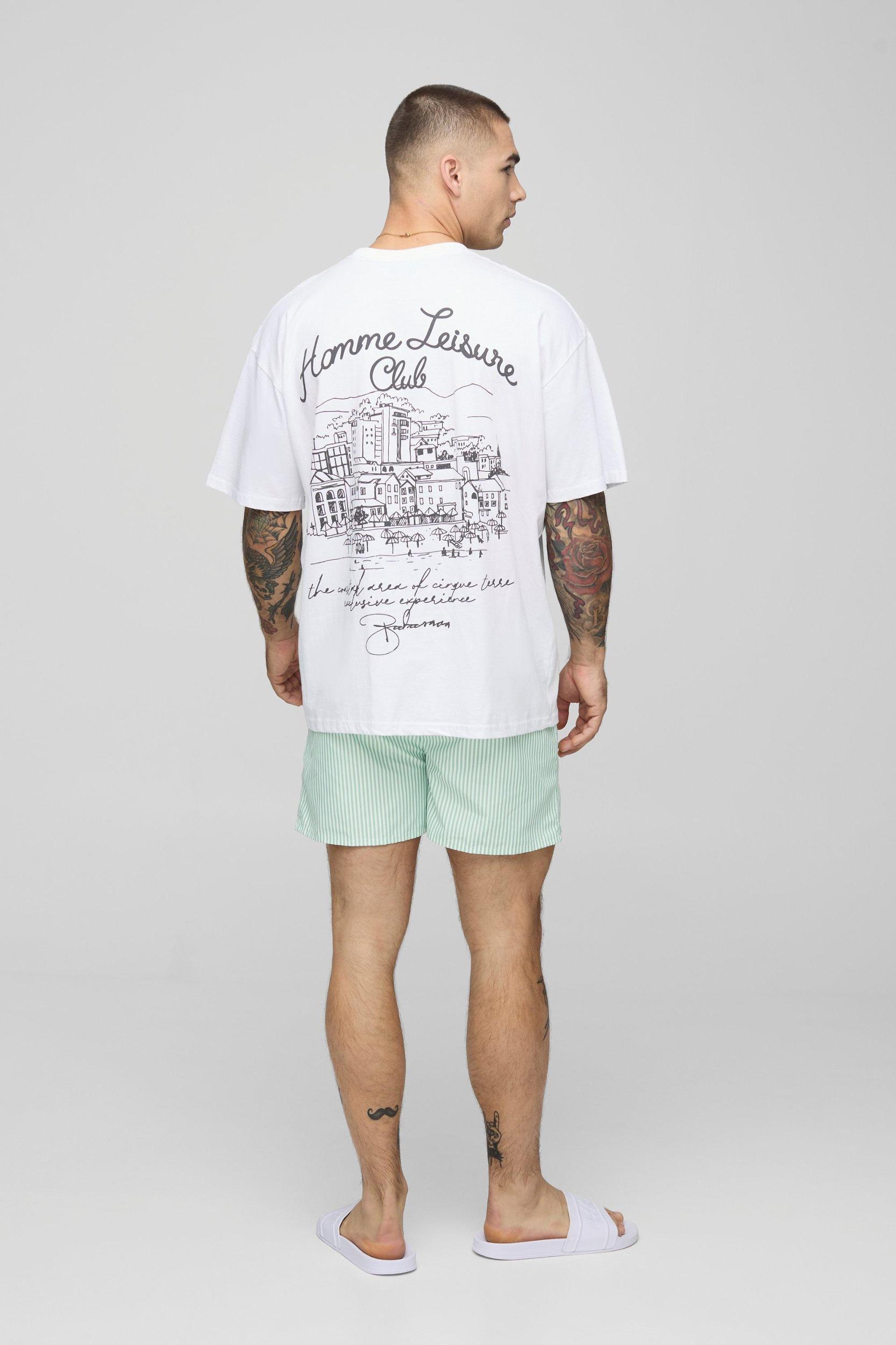 Small Stripe Print Short Length Swim Trunks | boohooMAN USA Product Image