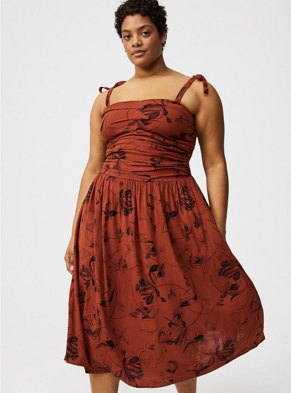 Shirred Tea Length Dress Product Image