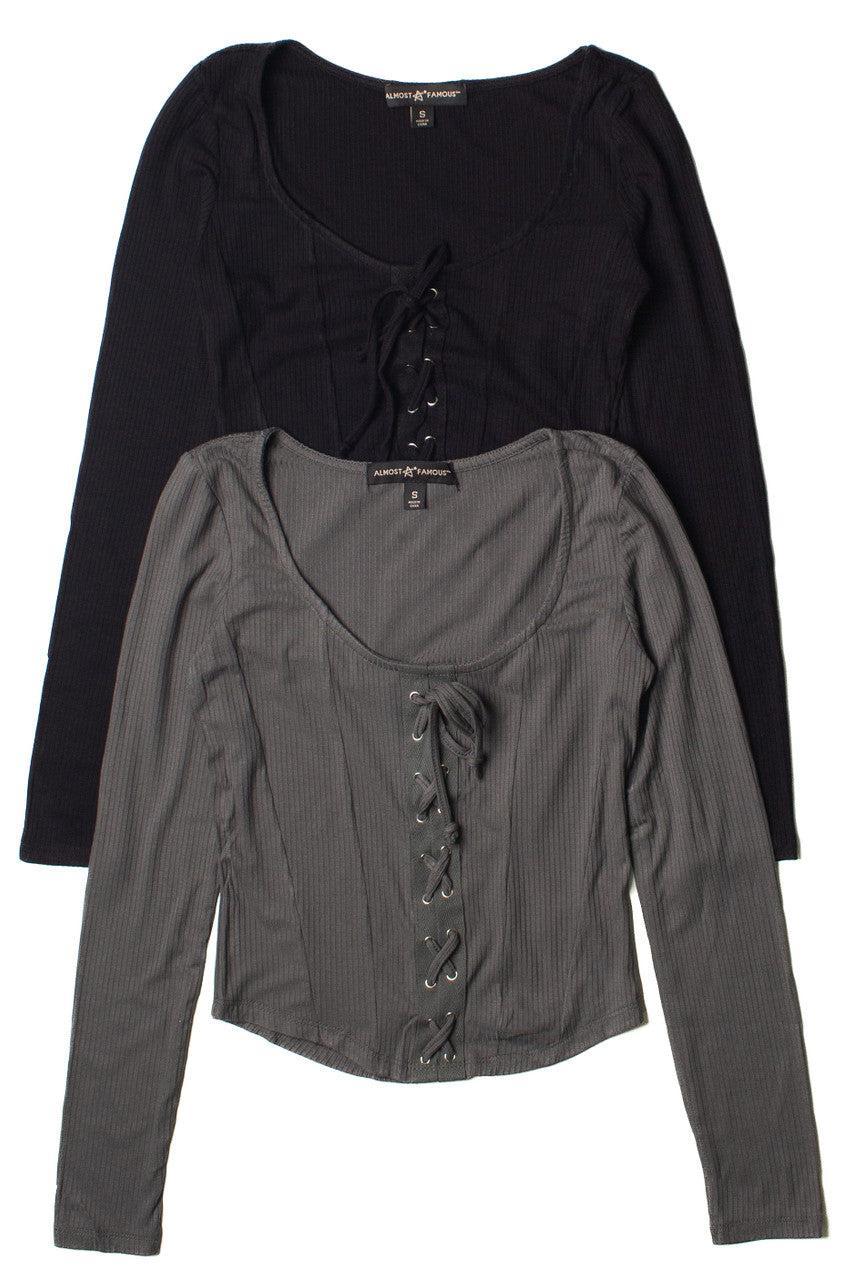 Lace Up Front Long Sleeve Top Product Image