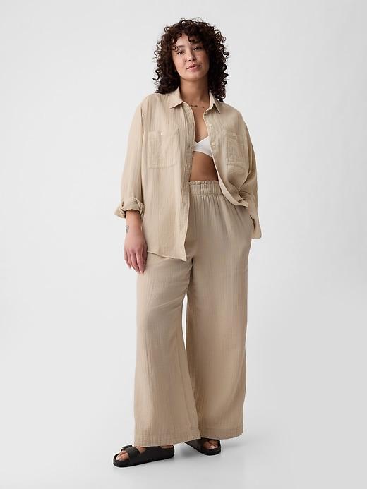 Mid Rise Crinkle Gauze Wide-Leg Pants Product Image