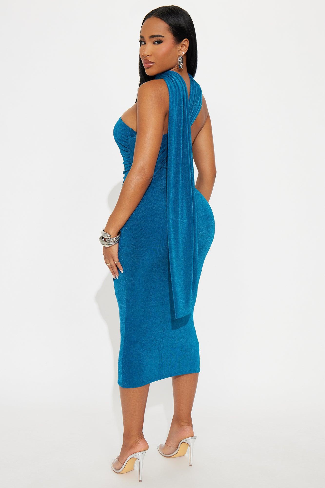 Blythe Ruched Strapless Midi Dress - Teal Female Product Image
