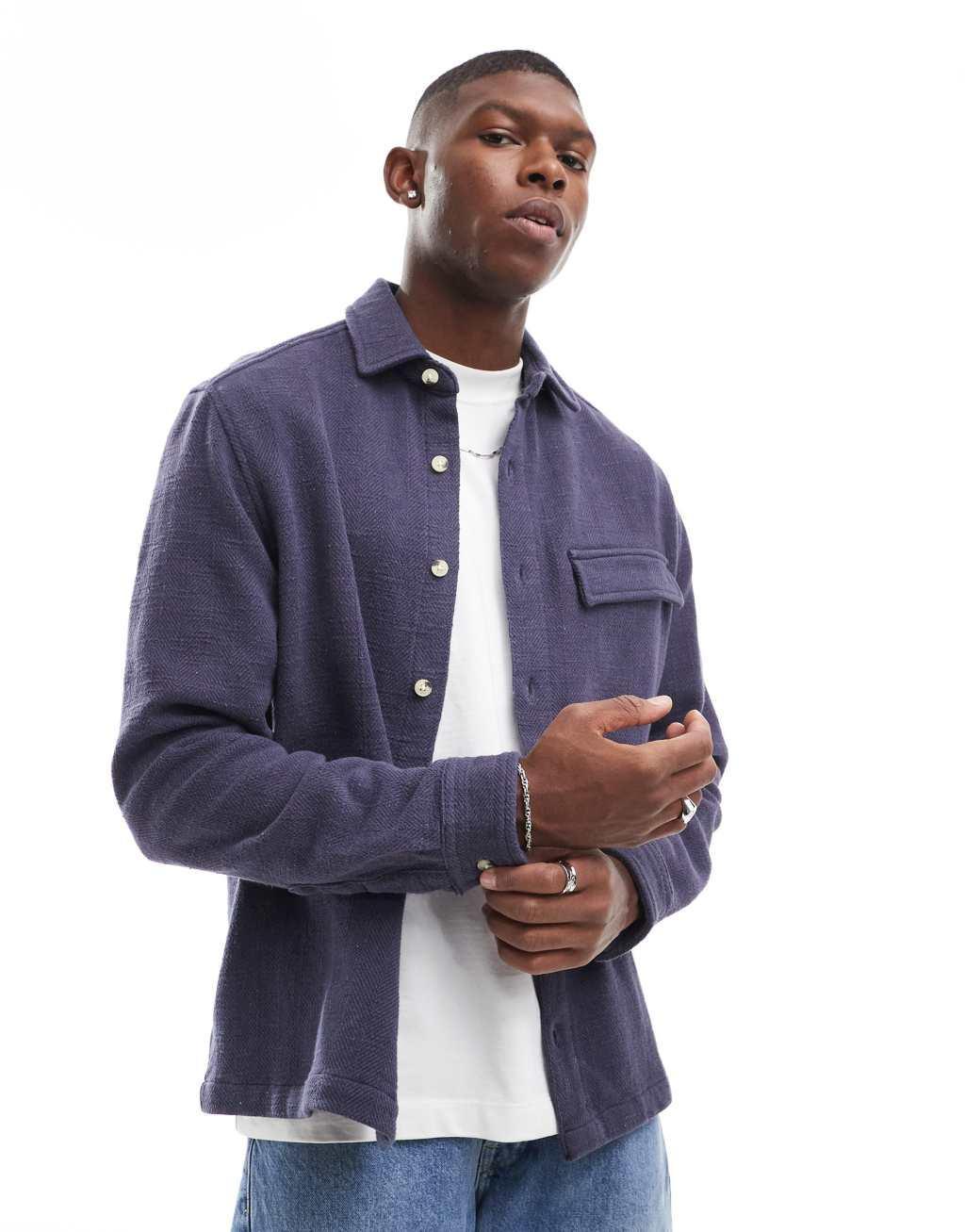 ASOS DESIGN overshirt in dark navy Product Image