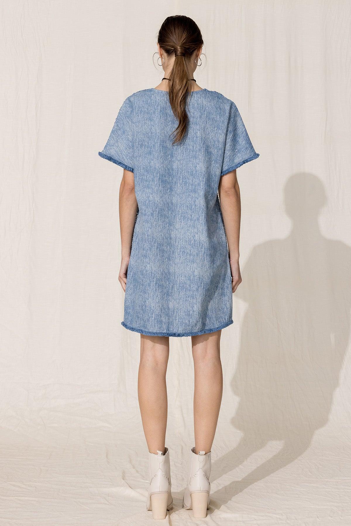 Denim Sequin Mini Shift Dress Product Image