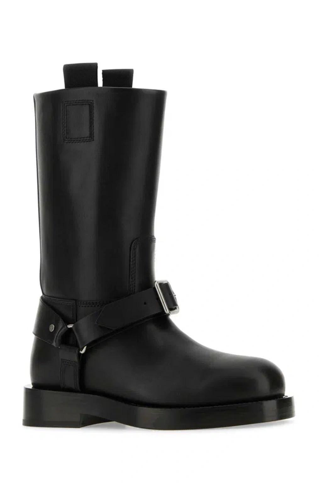 BURBERRY Elegant Black Leather Saddle Boots For Women Product Image