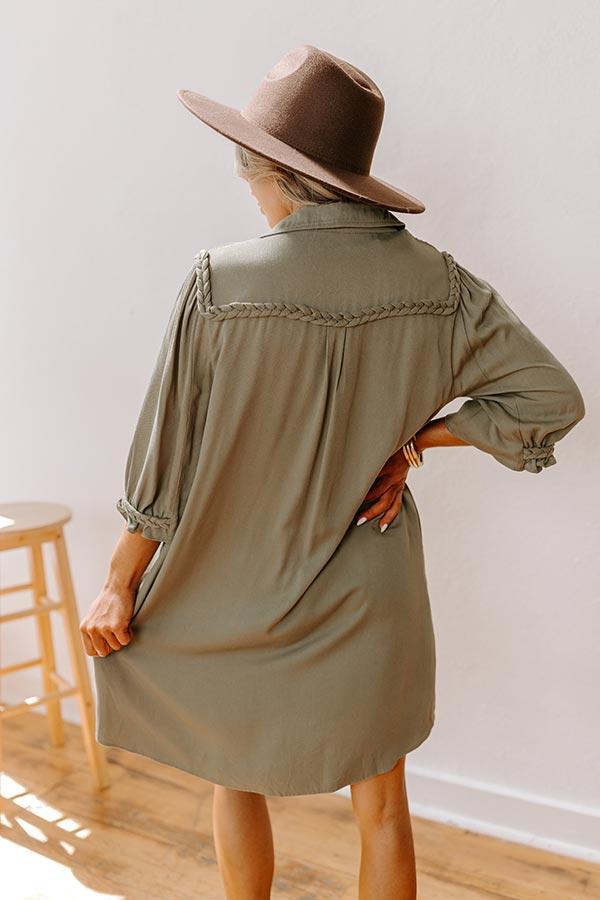 Falling Leaves Button Down Mini Dress in Olive Product Image