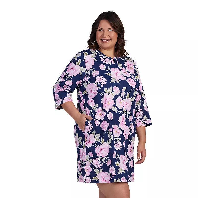 Plus Size Miss Elaine Essentials Interlock Knit Short Zip Robe, Womens Product Image