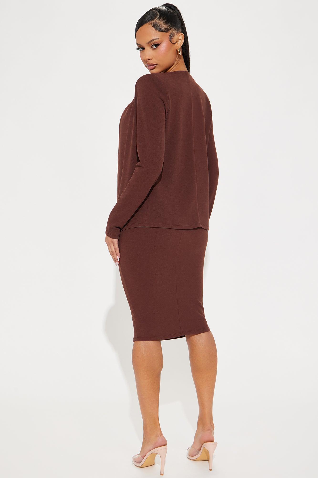 Payin' It Forward Blazer Skirt Set - Chocolate Product Image