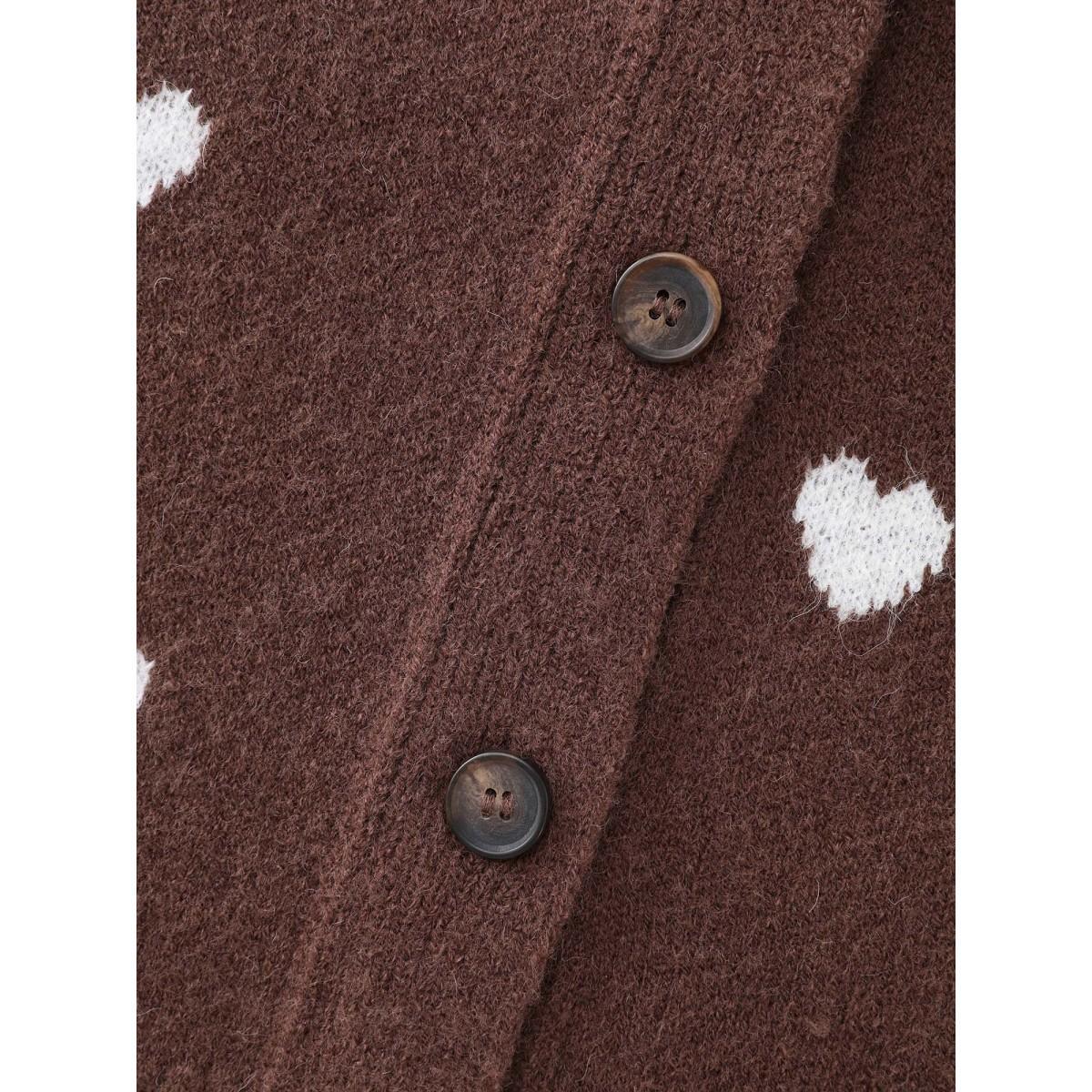 Plus Size Heart Print Button Front Cardigan Browncoffeecolor Women Playful Sleeveless Casual Cardigans BloomChic 18-20/2X Product Image