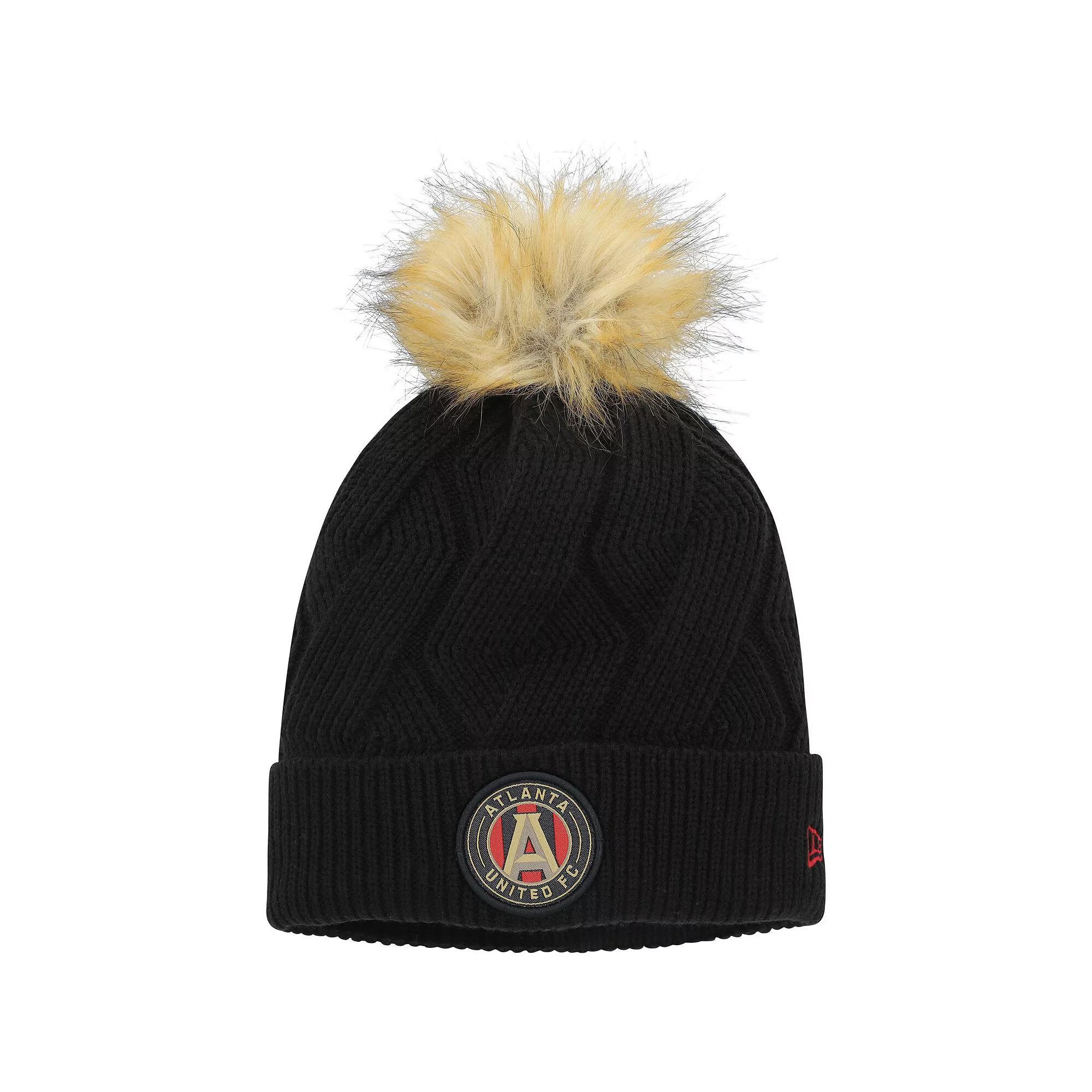 Women's New Era Black Atlanta United FC Snowy Cuffed Knit Hat with Pom, Atu Black Product Image