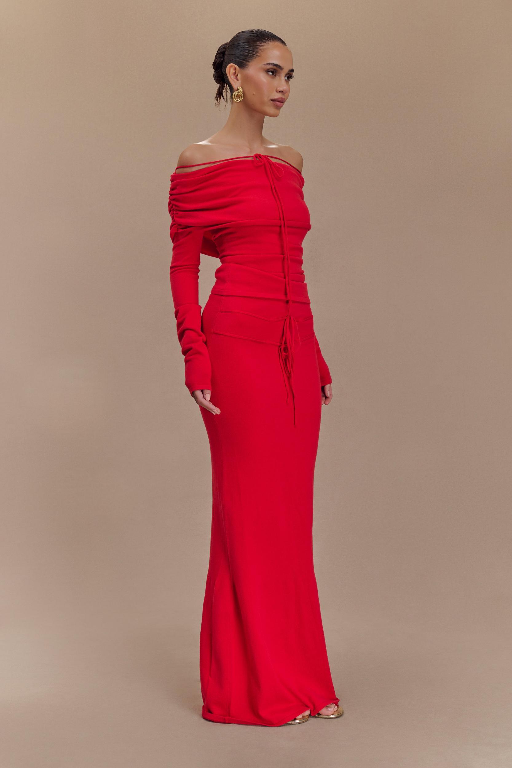 Polly Knit Maxi Skirt - Red Product Image