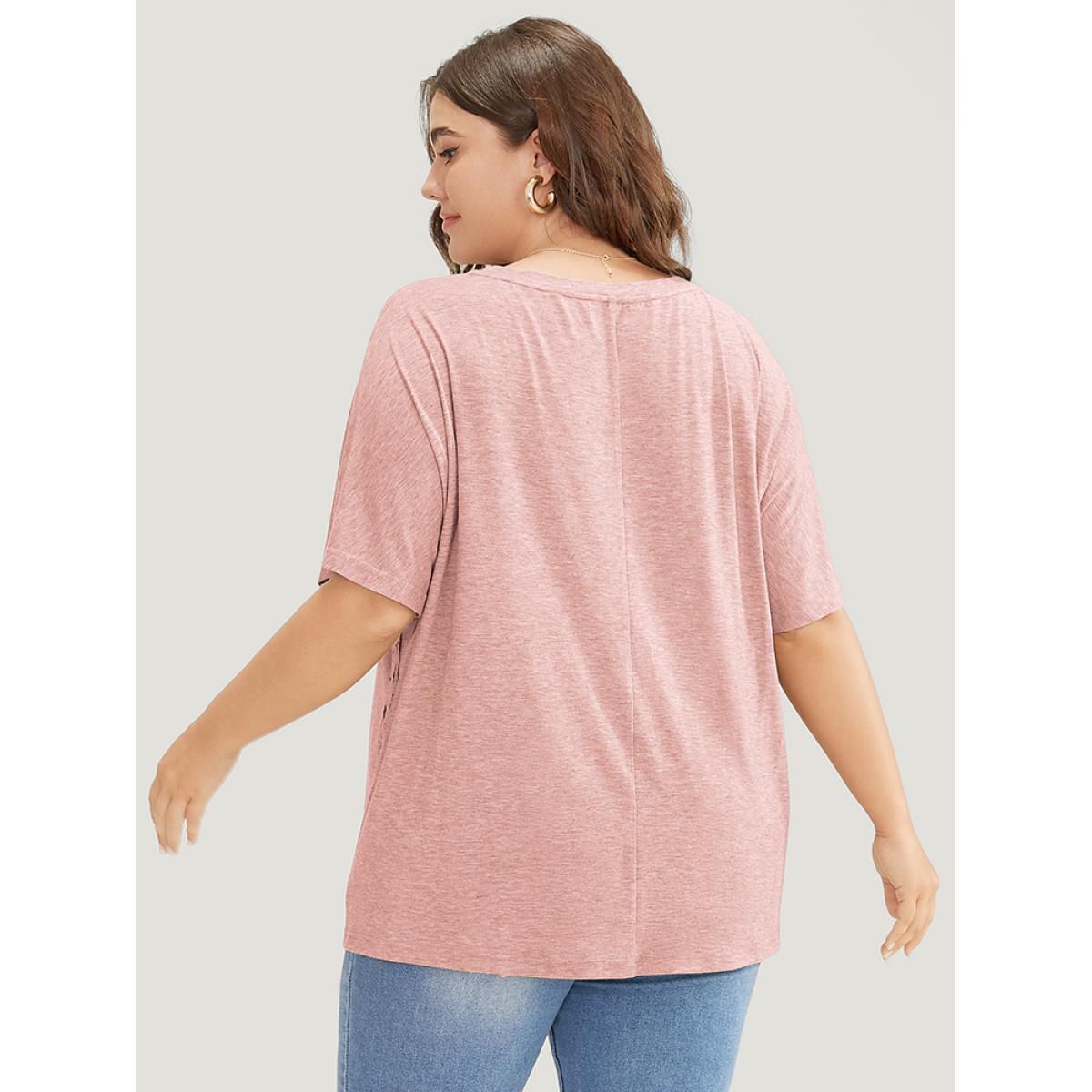 Plus Size Solid Contrast Lace Ruffle Sleeve T-shirt Crepe Women Elegant Lace Plain Round Neck Everyday T-shirts BloomChic 28/5X Product Image