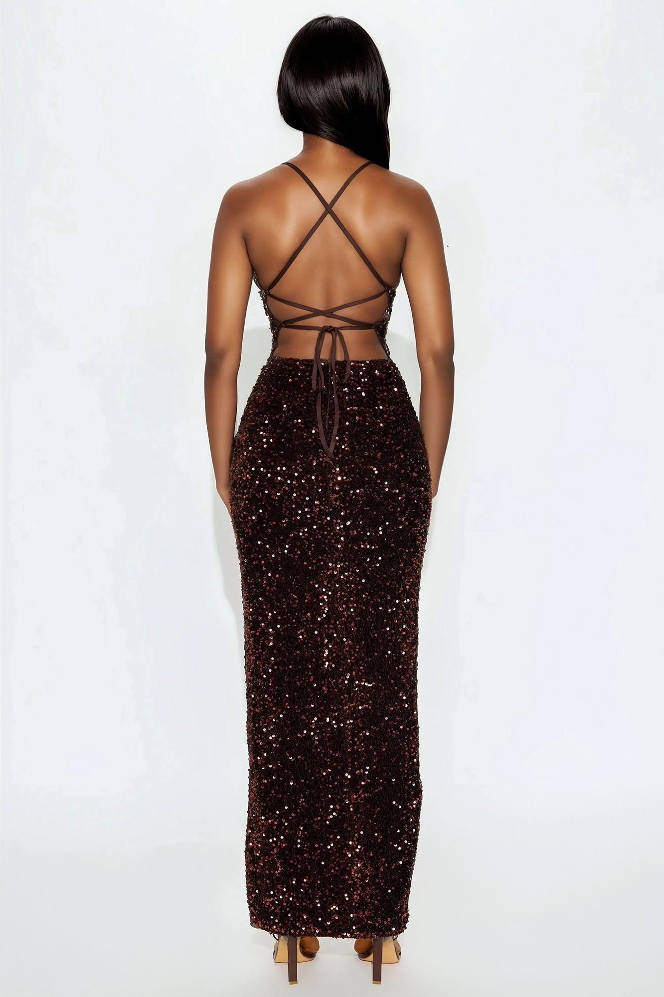 Tokyo Nights Sequin Gown - Chocolate Product Image
