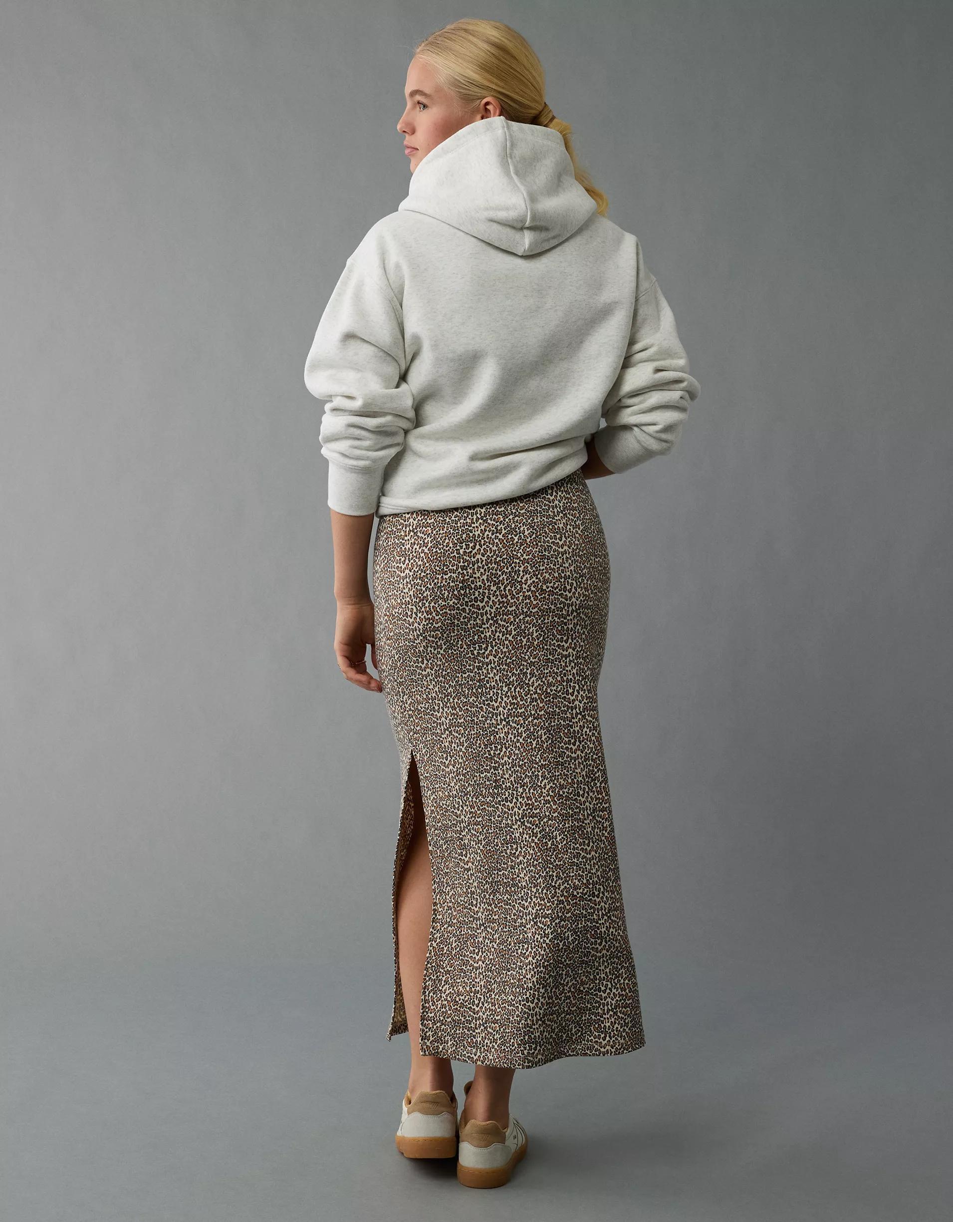 AE High-Waisted Leopard Column Maxi Skirt Product Image