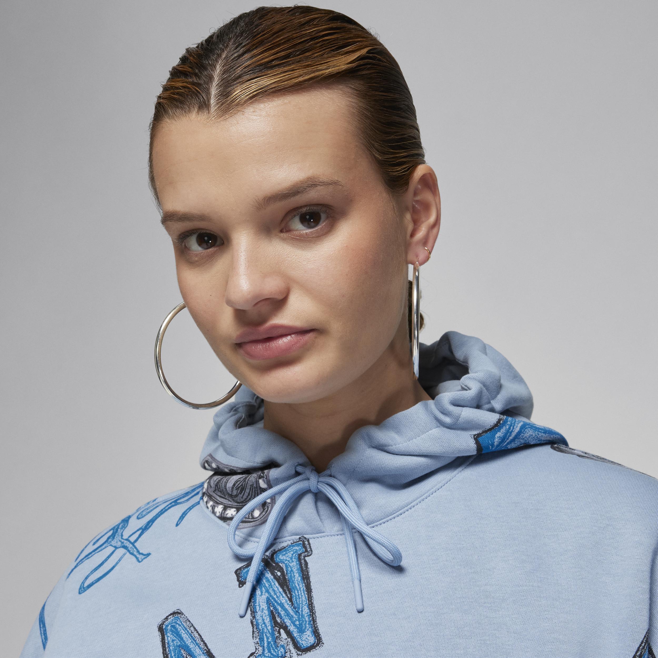 Jordan Womens Brooklyn AOP Fleece Hoodie - Blue/Sail Product Image