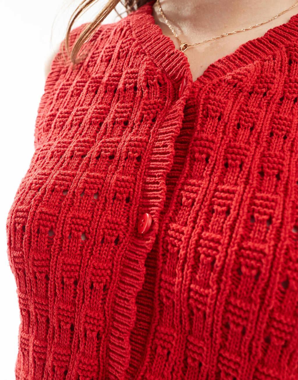 ASOS DESIGN scallop edge cardigan in red Product Image