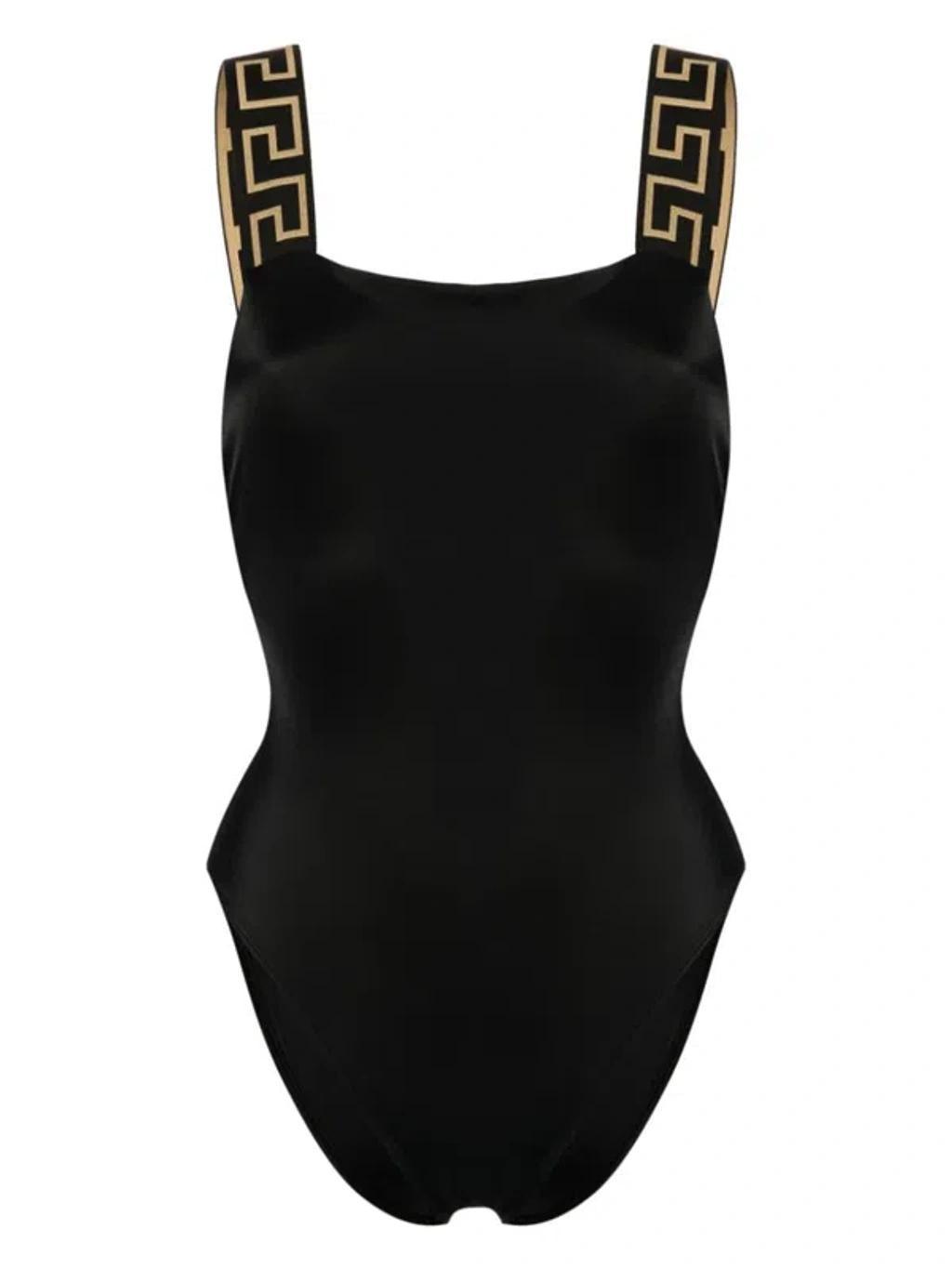 VERSACE Greek Strap One Piece Swimsuit In Black Product Image