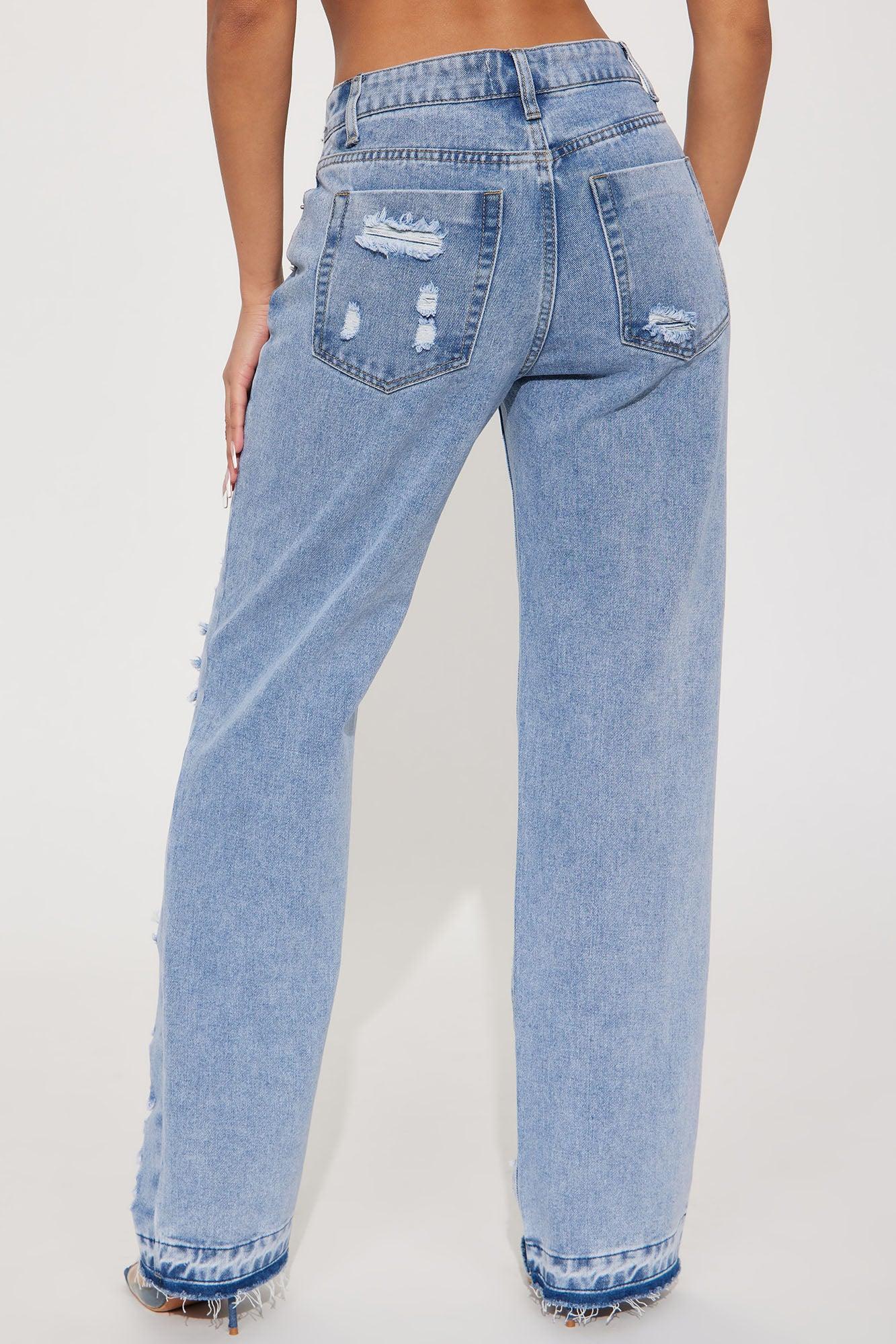 Lazuli Shredded Non Stretch Straight Leg Jeans - Light Wash Product Image