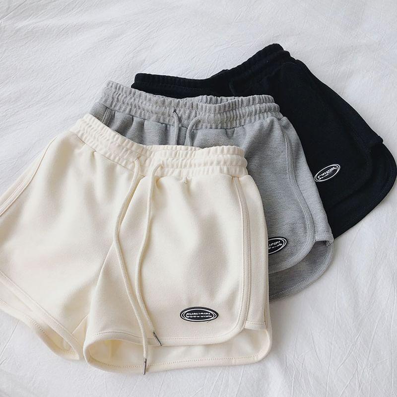 Drawstring Waist Applique Wide Leg Sweat Shorts Product Image