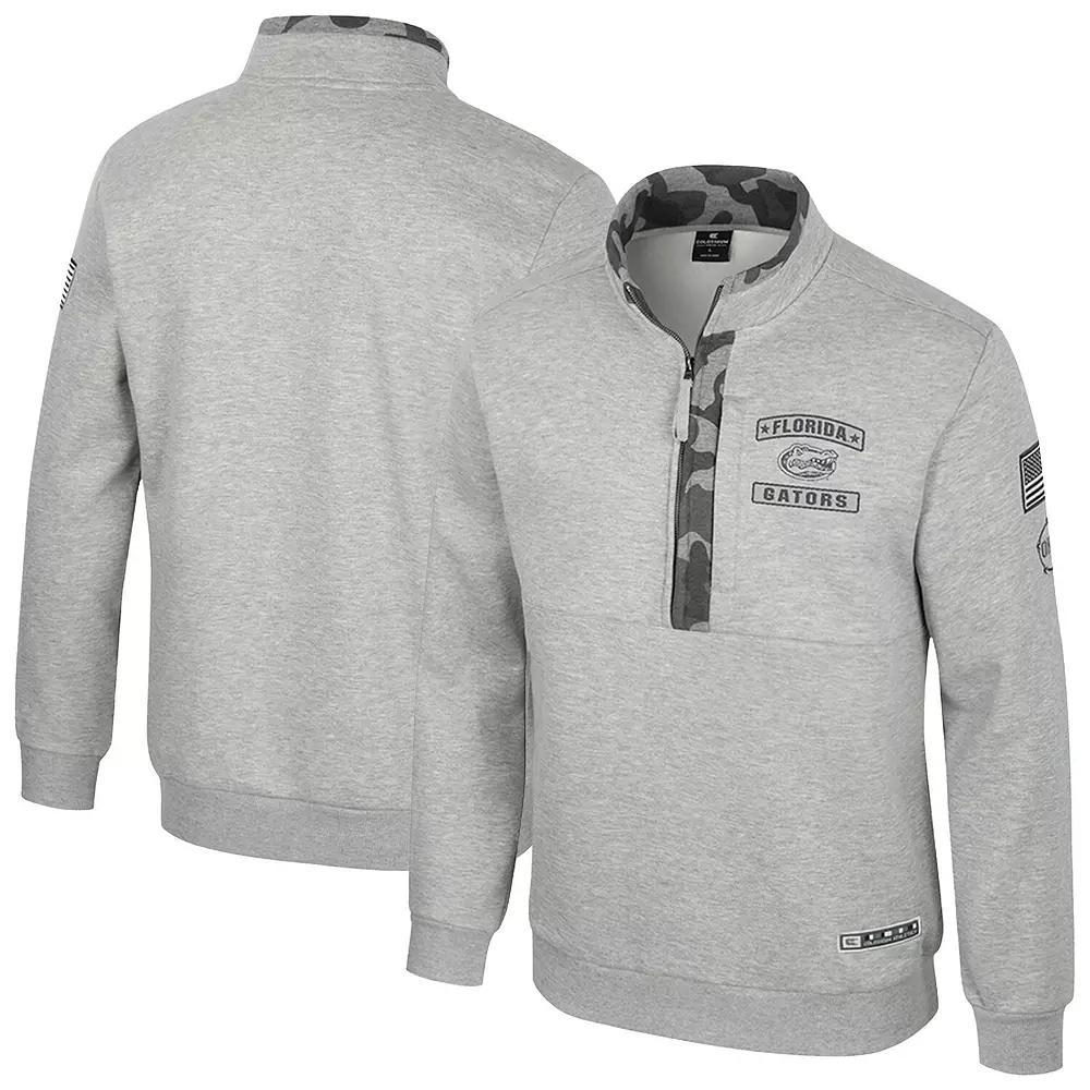 Men's Colosseum Heather Gray Oklahoma State Cowboys OORAH OHT Military Appreciation Fleece Quarter-Zip Jacket,  Product Image