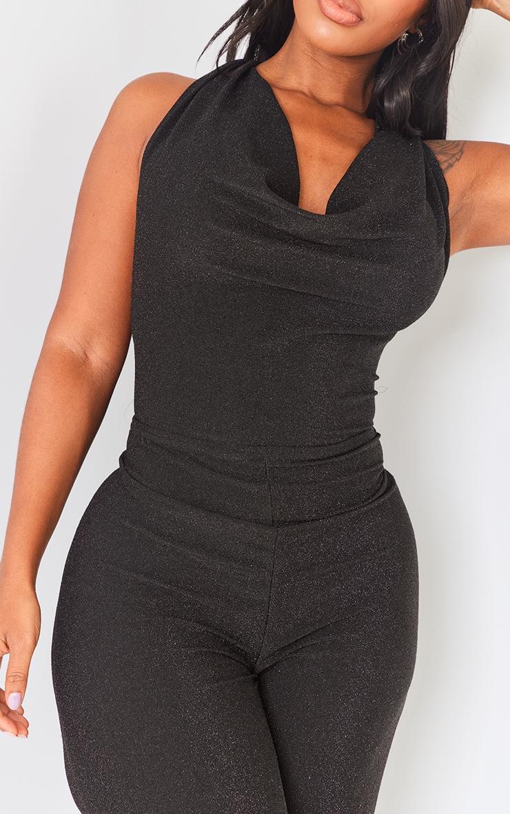  Shape Black Lurex Glitter Cowl Neck Jumpsuit Product Image