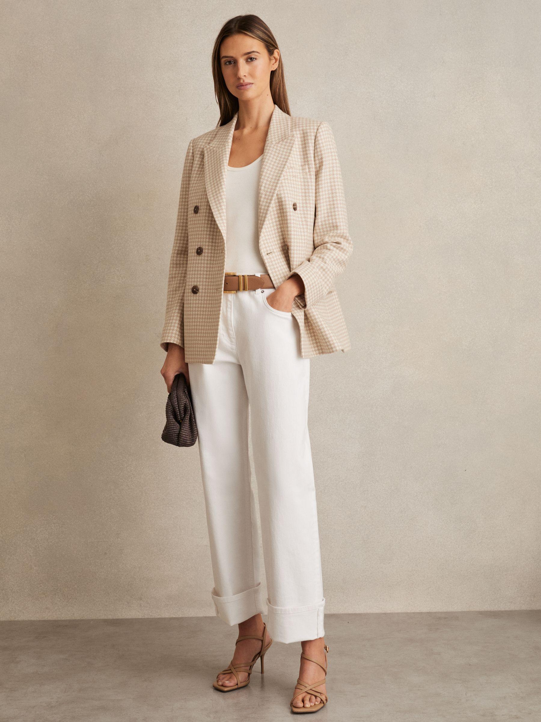 Petite Double Breasted Check Blazer With Wool in Neutral Check Product Image