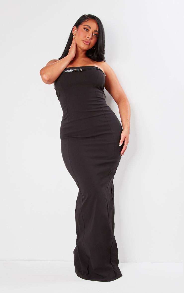 Shape Black Stretch Woven Belted Bandeau Maxi Dress Product Image