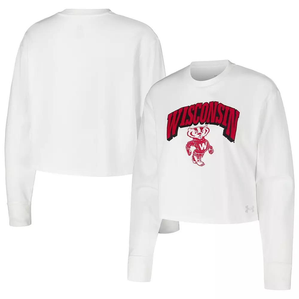 Women's Under Armour White Wisconsin Badgers Inline All Day Tri-Blend Cropped Long Sleeve T-Shirt,  Product Image