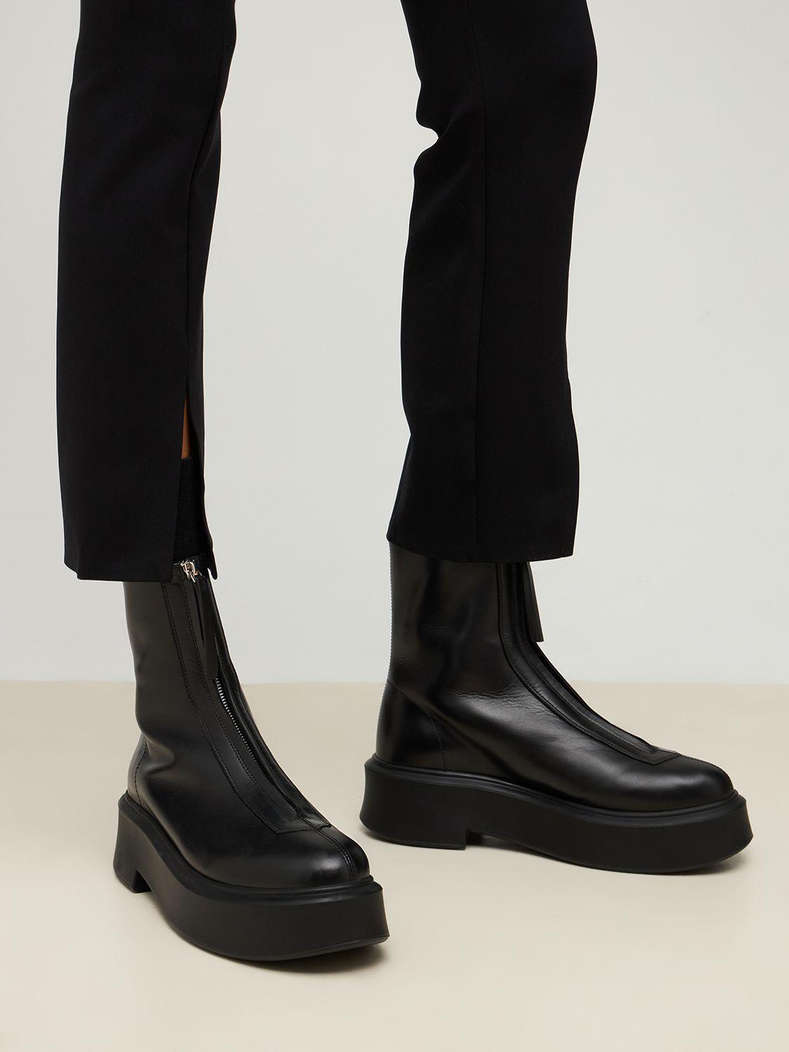 THE ROW Leather Ankle Boots In Black Product Image