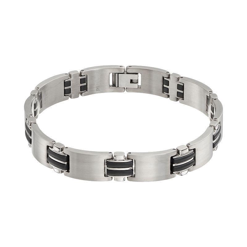 Titanium & Black Resin Rectangle Link Bracelet - Men, Mens Grey Product Image