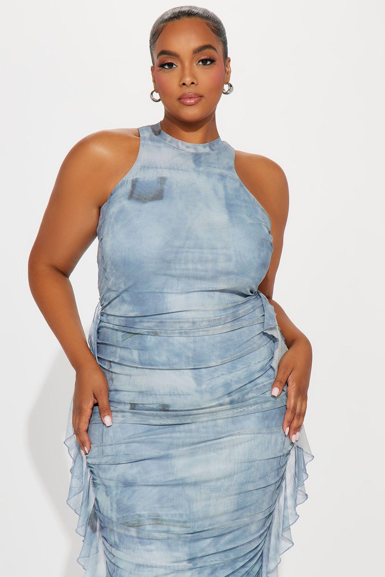Jayla Ruched Mesh Maxi Dress - Light Blue Product Image