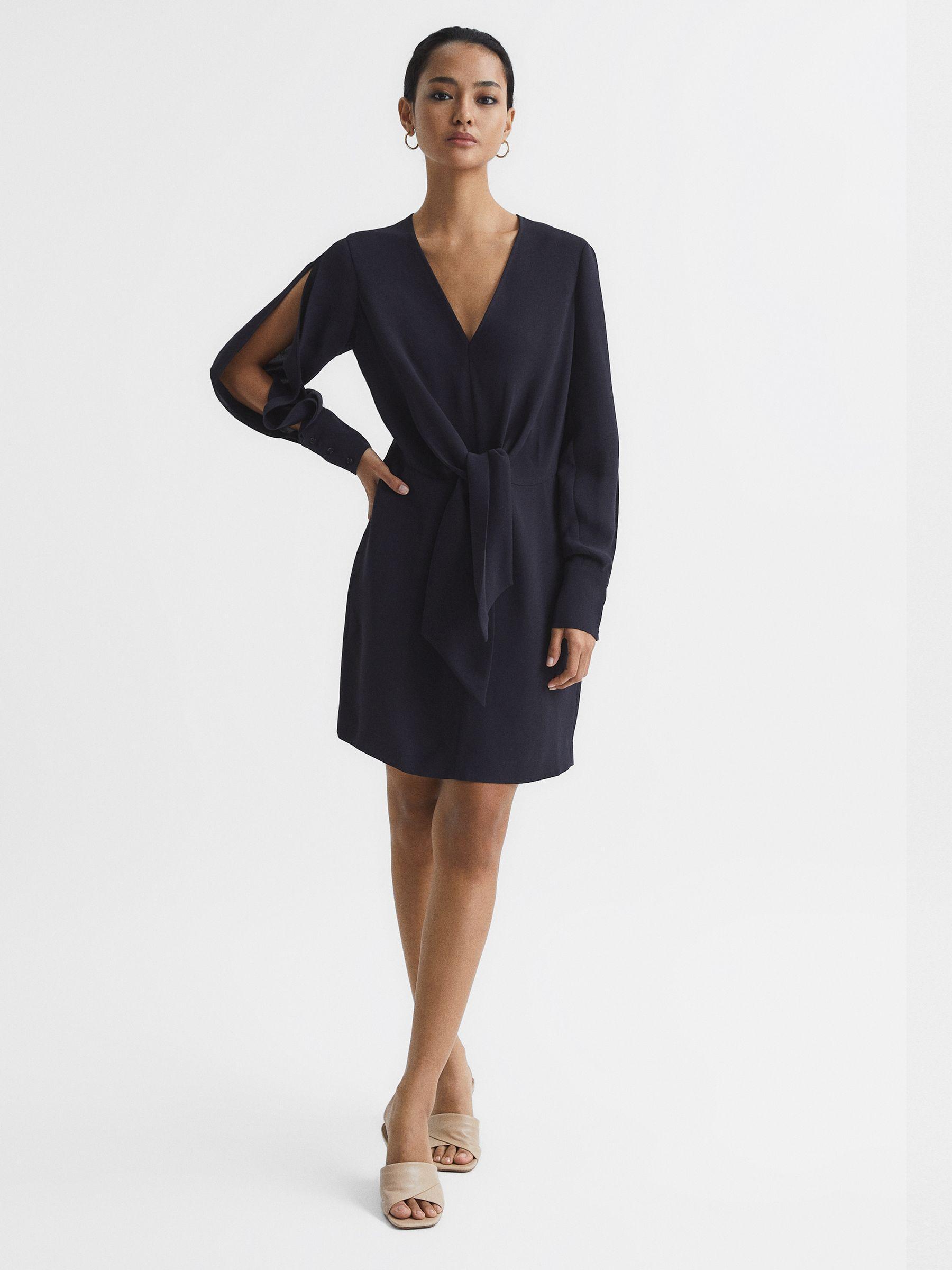 Tie-Front Dress in Navy Product Image