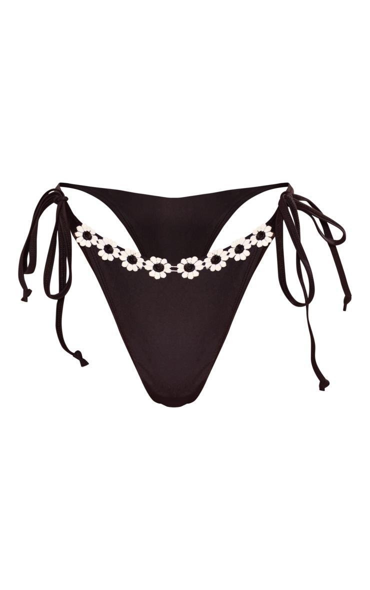 Black Flower Trim Tie Bikini Bottom Product Image