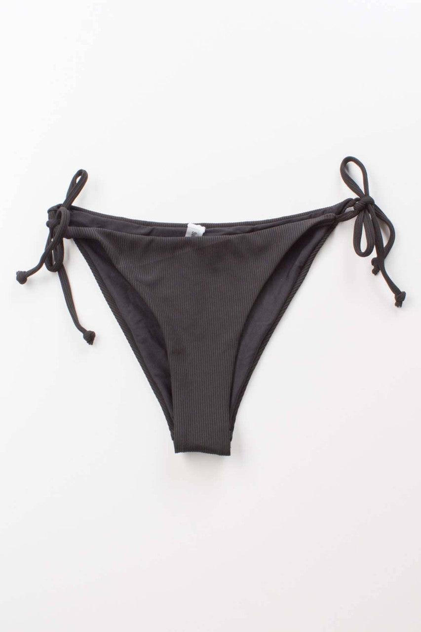Black Ribbed String Bikini Bottom Product Image