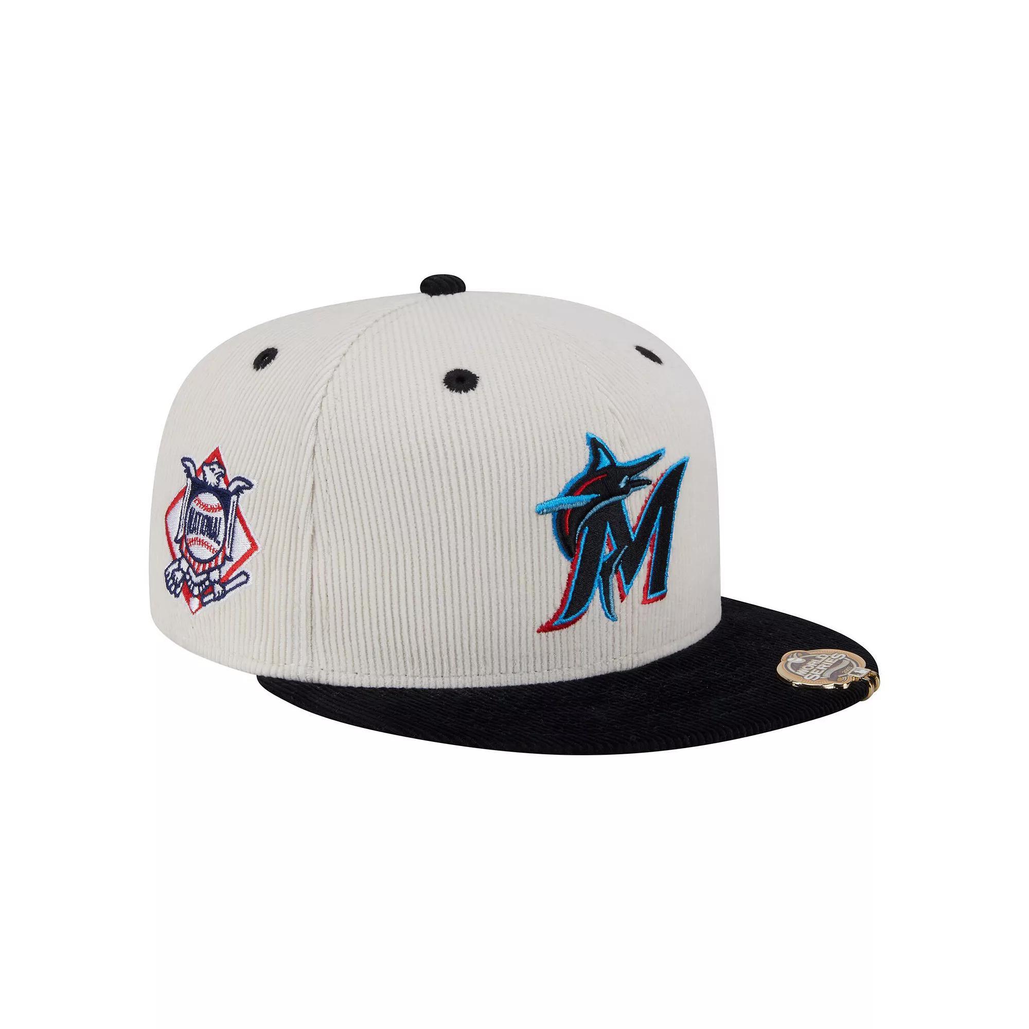 Men's New Era Cream/Black Miami Marlins Two-Tone Corduroy 59FIFTY Fitted Hat, Size: 7 1/8, Beige Product Image