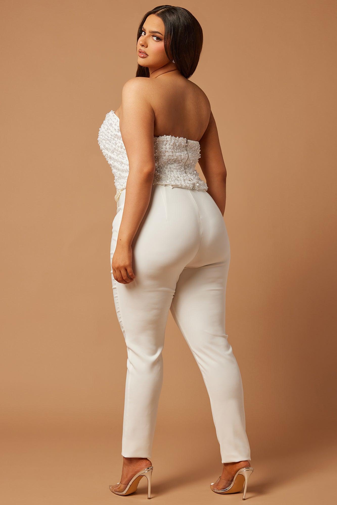 Eva Embellished Pearl Pant Set - White Product Image