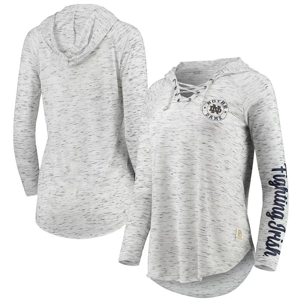 Women's Pressbox Gray Notre Dame Fighting Irish Space Dye Lace-Up V-Neck Long Sleeve T-Shirt, Size: Small, Grey Product Image