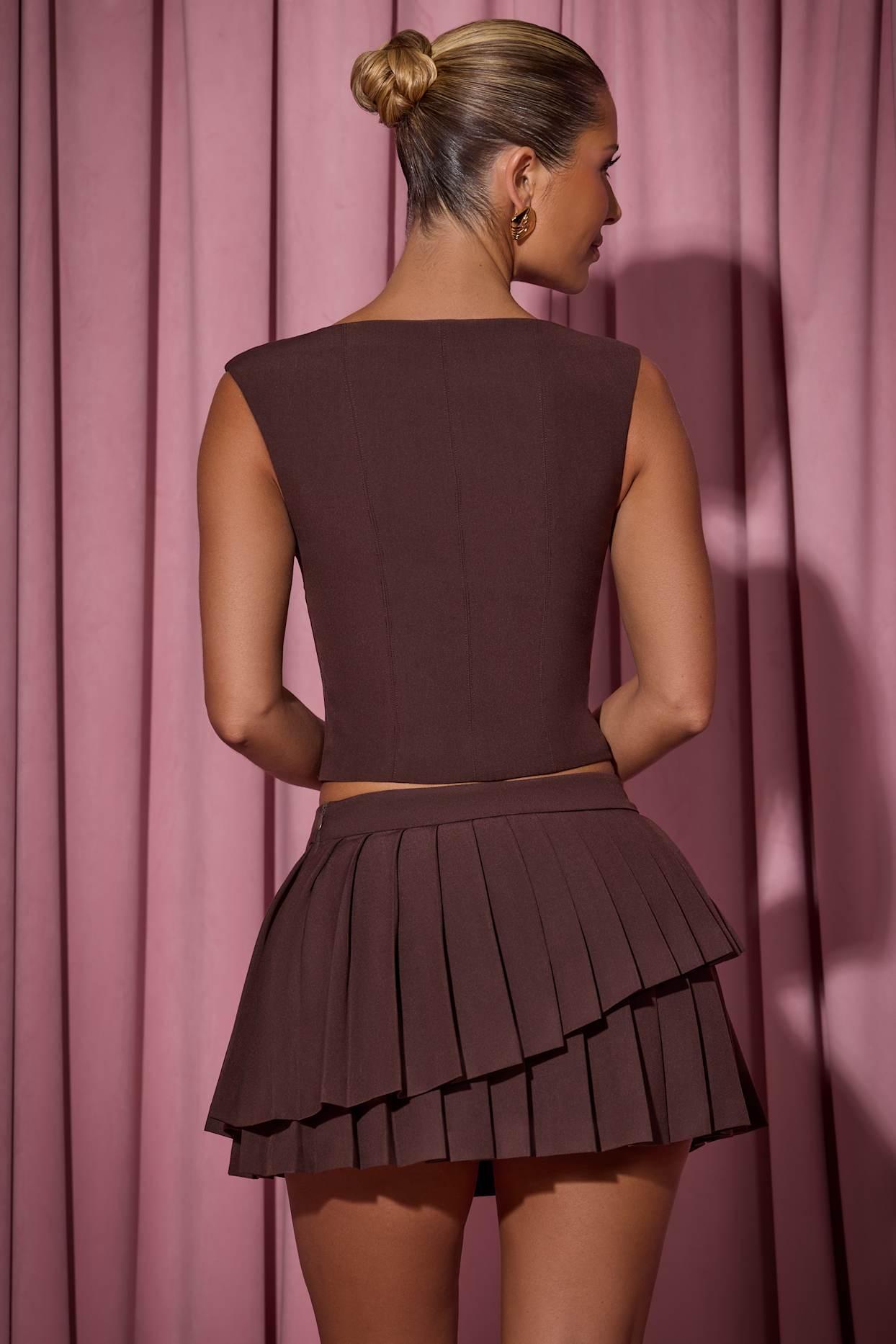 Open-Front Crop Top in Chocolate Brown Product Image