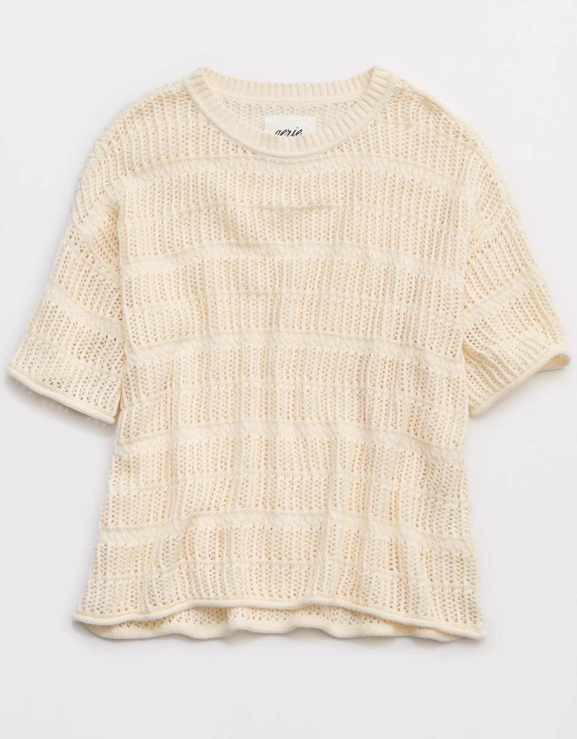 Aerie Crochet Oversized Short Sleeve Sweater Product Image