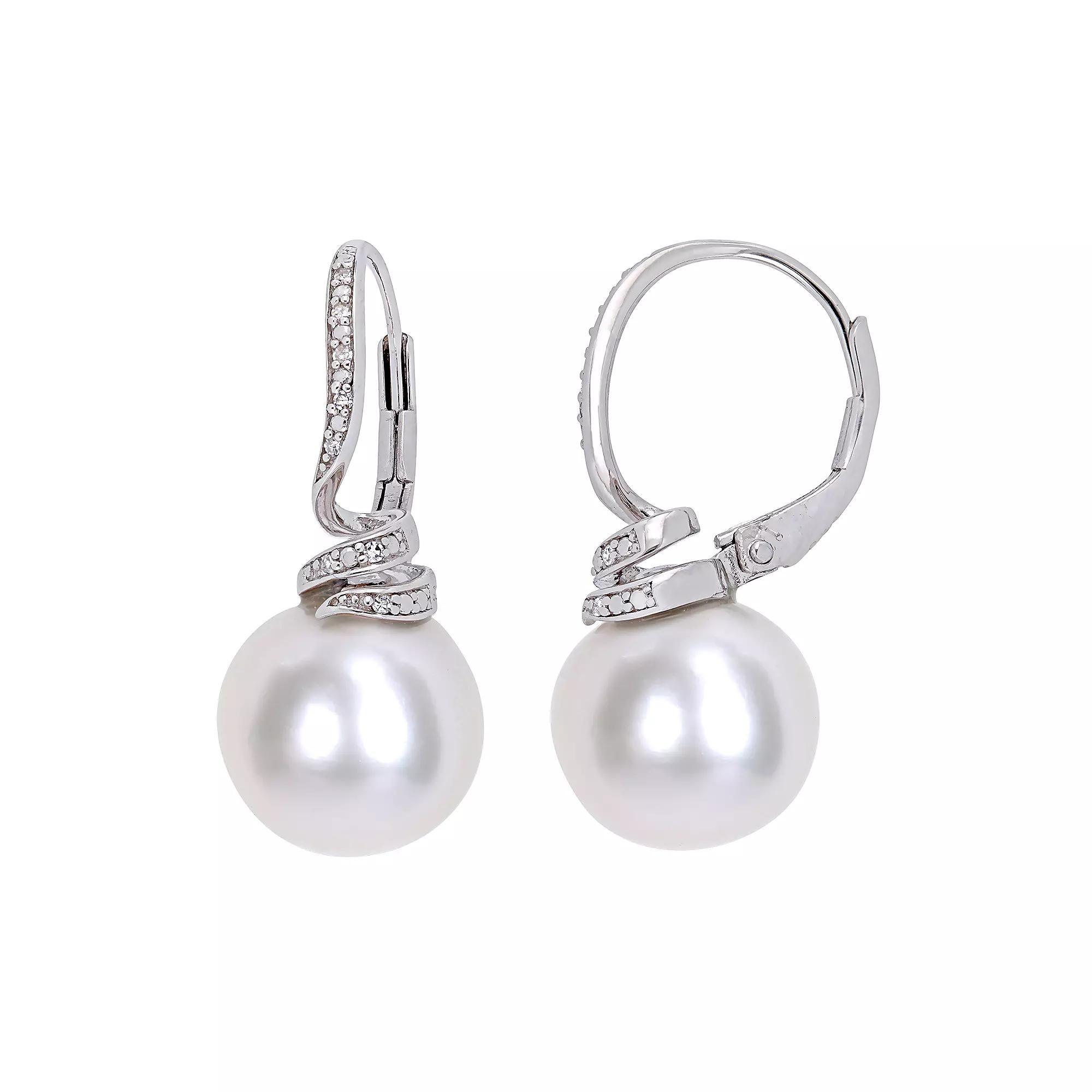 Stella Grace Sterling Silver Diamond Accent & Freshwater Cultured Pearl Drop Earrings, Women's, Silvertone Product Image