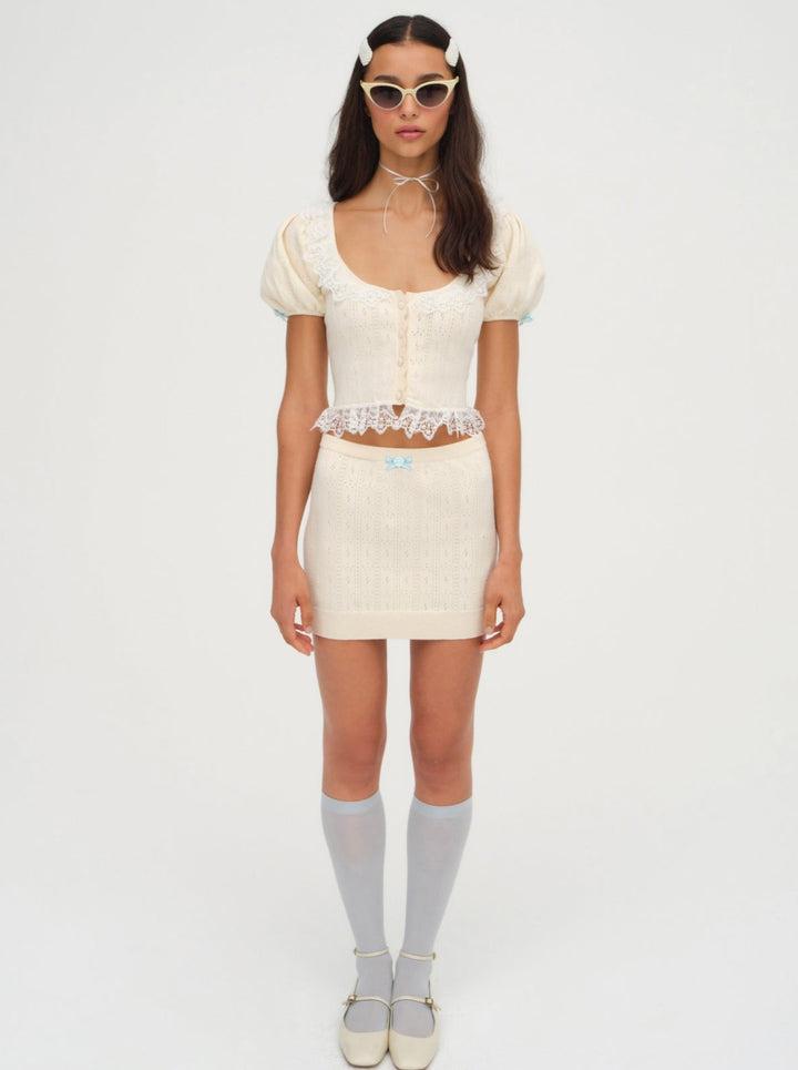 Daniela Knit Mini Skirt — Beige Product Image