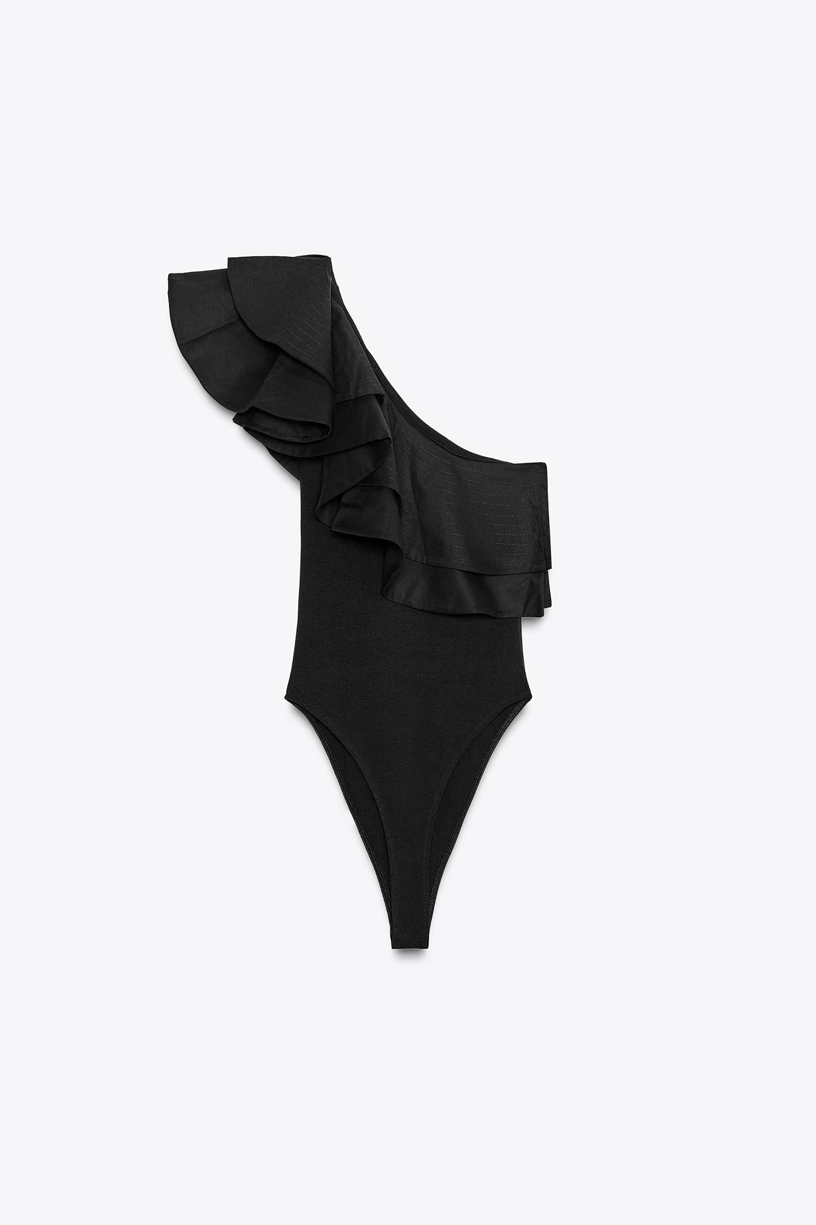 ASYMMETRIC BODYSUIT WITH CONTRASTING RUFFLE Product Image