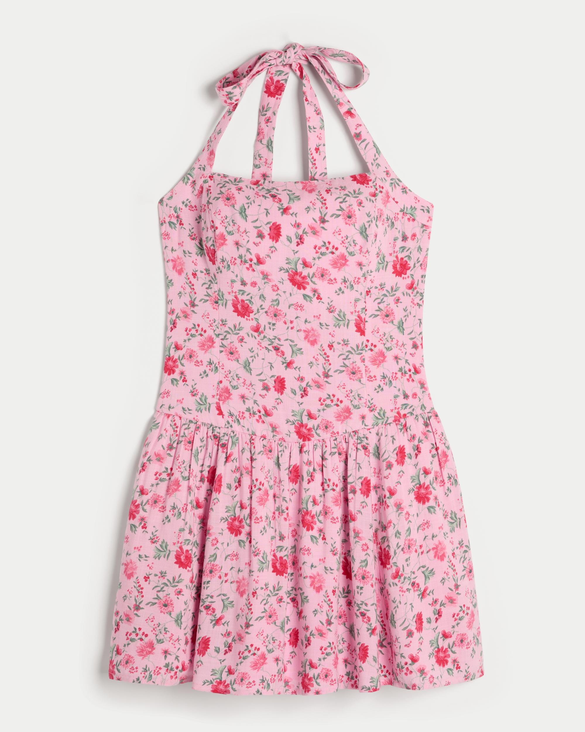 Drop Waist Halter Mini Dress Product Image