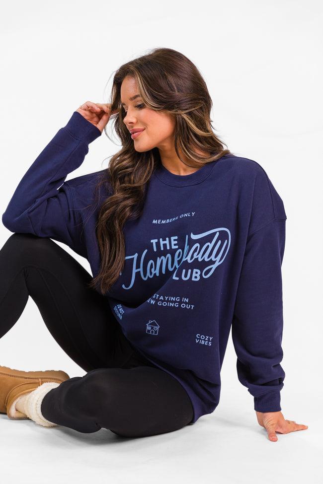 The Homebody Club Navy Oversized Graphic Sweatshirt FINAL SALE Product Image