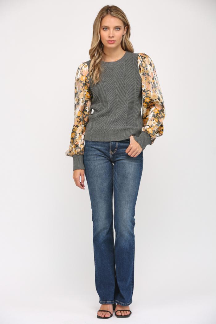 Contrast Printed Puff Sleeve Sweater Product Image