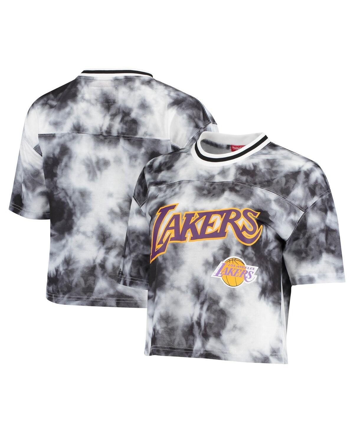 Womens Mitchell & Ness /White Los Angeles Lakers Hardwood Classics Tie-Dye Cropped T-Shirt Product Image