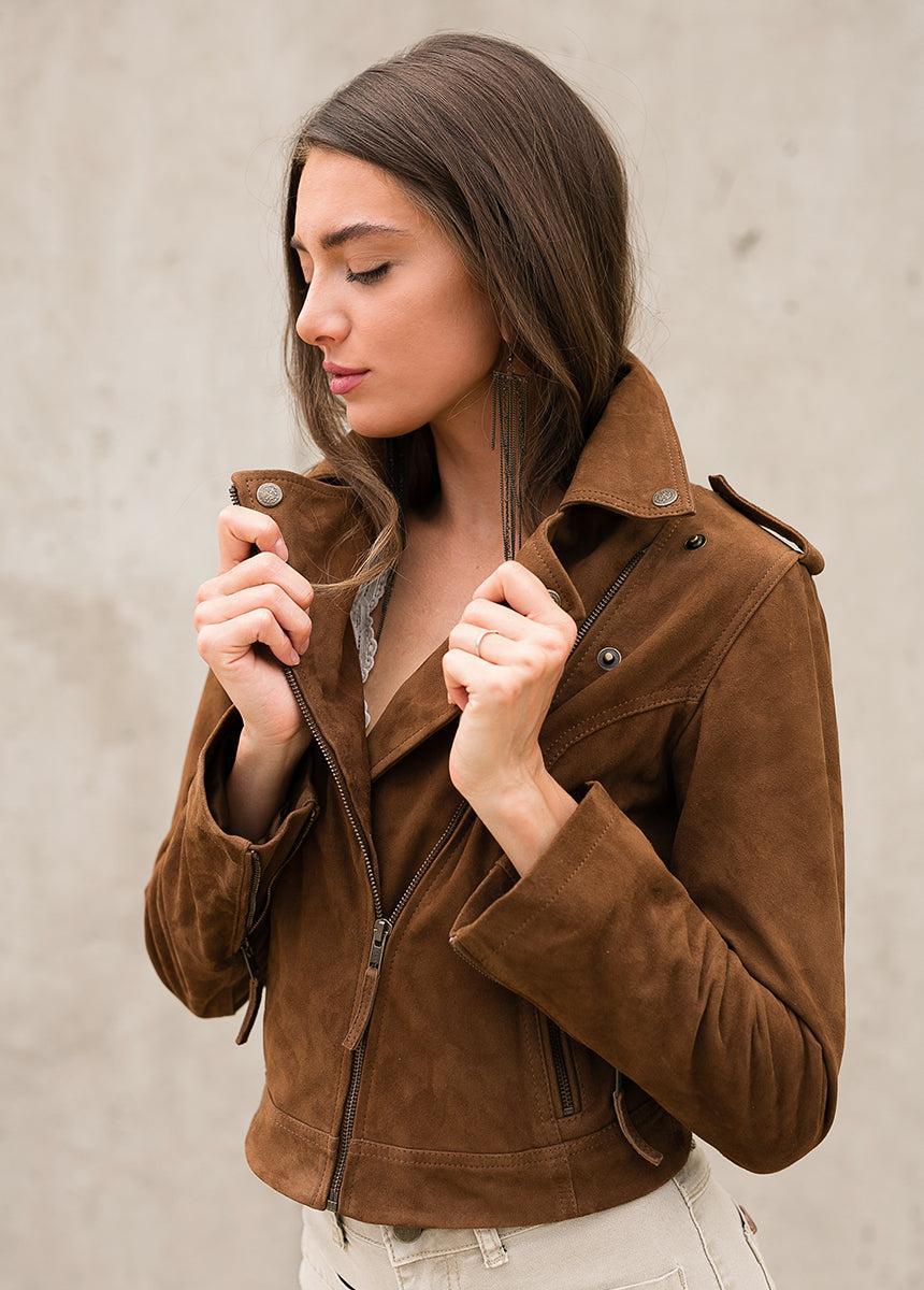 Roxana Leather Jacket in Nutmeg Product Image