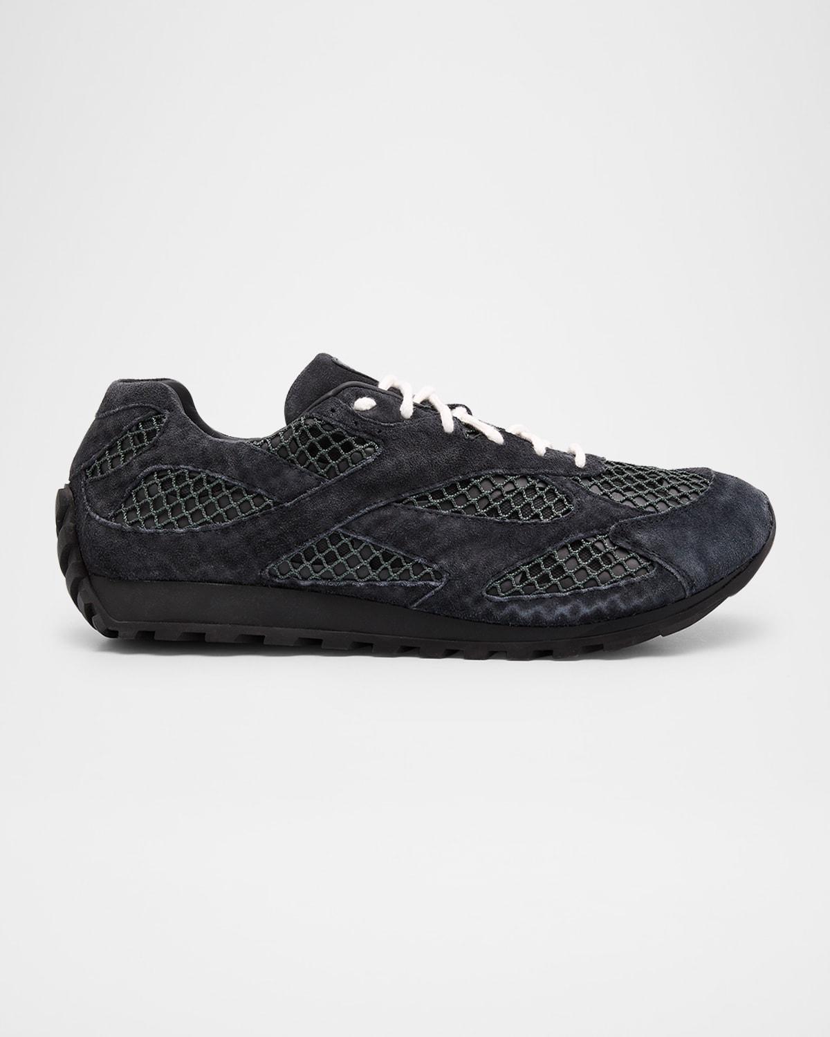 Mens Orbit Aged Leather and Fishnet Runner Sneakers Product Image