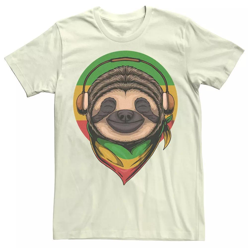 Men's Rasta Sloth Wearing Headphones Graphic Tee, Size: Medium, Natural Product Image
