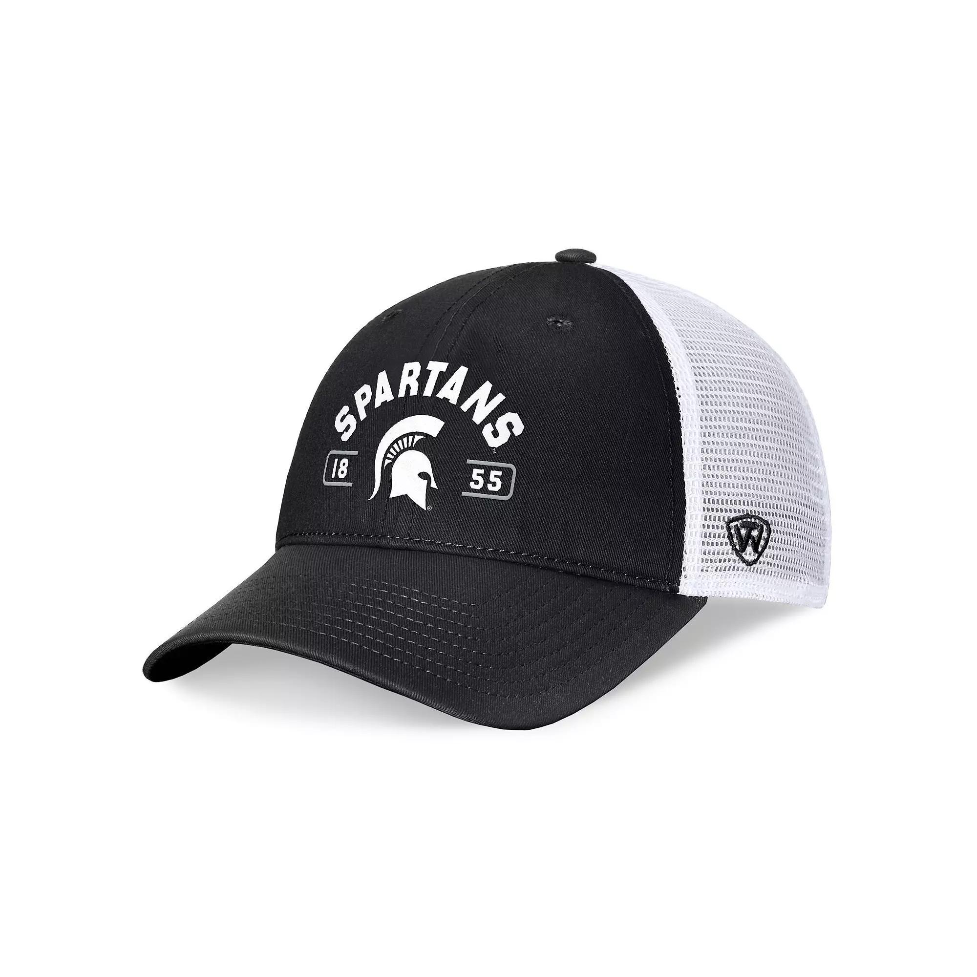 Men's Top of the World Black/White Michigan State Spartans Free Kick Trucker Adjustable Hat Product Image